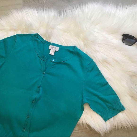 LOFT Teal Button-Up Cardigan - Picture 1 of 4
